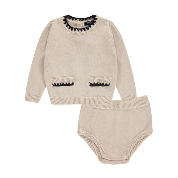 Jaybee Oatmeal Blanket Stitch Sweater Set