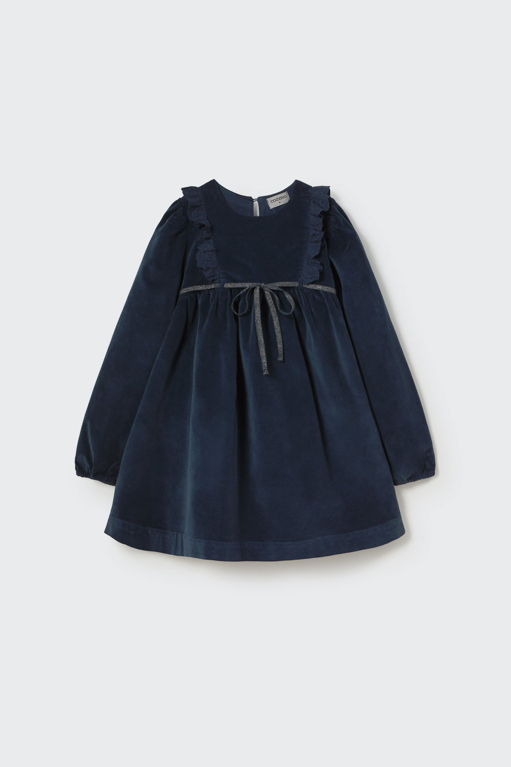Little Cozmo Navy-Woven Velour Dress