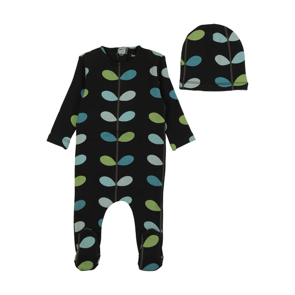 Bee & Dee Black Boys Organic Large Print Collection Footie with Beanie