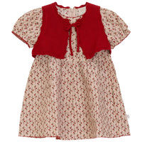 Pompomme Cream/Cherry Print Cotton Dress and Hair Clip P7314