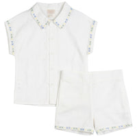 Pompomme White Cross Stitched Embroidered Linen Set P7410
