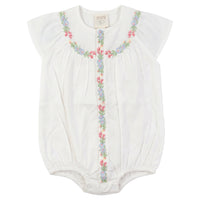 Pompomme White Cross Stitched Embroidered Linen Romper Bg P7510
