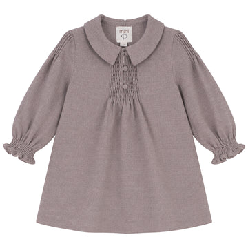 Pompomme Beige Smock Detail Wool Dress