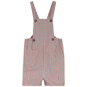 Pompomme Burgundy Plaid Overall With Velvet Buttons
