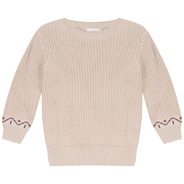 Pompomme Cream Chunky Knit Round Neck Sweater