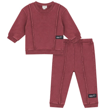 Pompomme Red Washed Sweatshirt Set