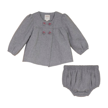 Pompomme Grey Wool Button Detail Baby Girl Set
