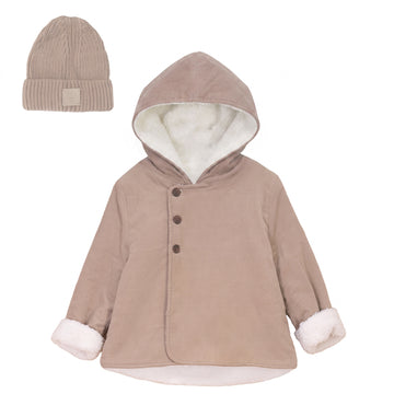 Pompomme Beige Sherpa Lined Jacket And Hat