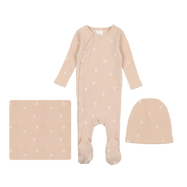 Lilette By Lil Legs Flower Ribbed Layette Set Peach