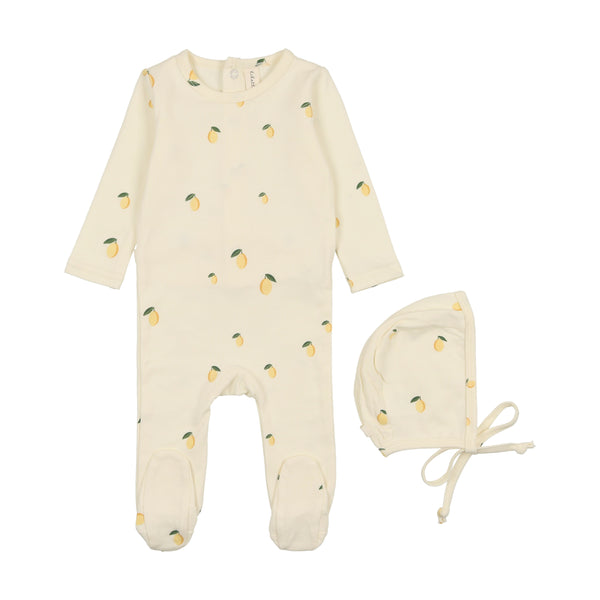 Lilette By Lil Legs Printed Fruit Footie Set Ivory/Lemon