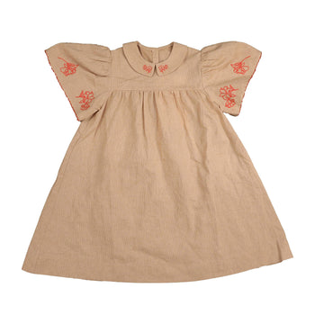 Belati Pink Collared Dress With Embroidered Sleeve Border (BDR518)