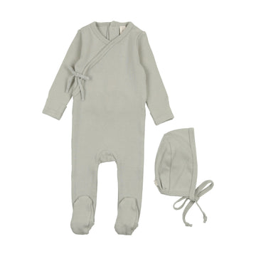 Lilette By Lil Legs Pinpoint Wrapover Footie Set Sea Blue