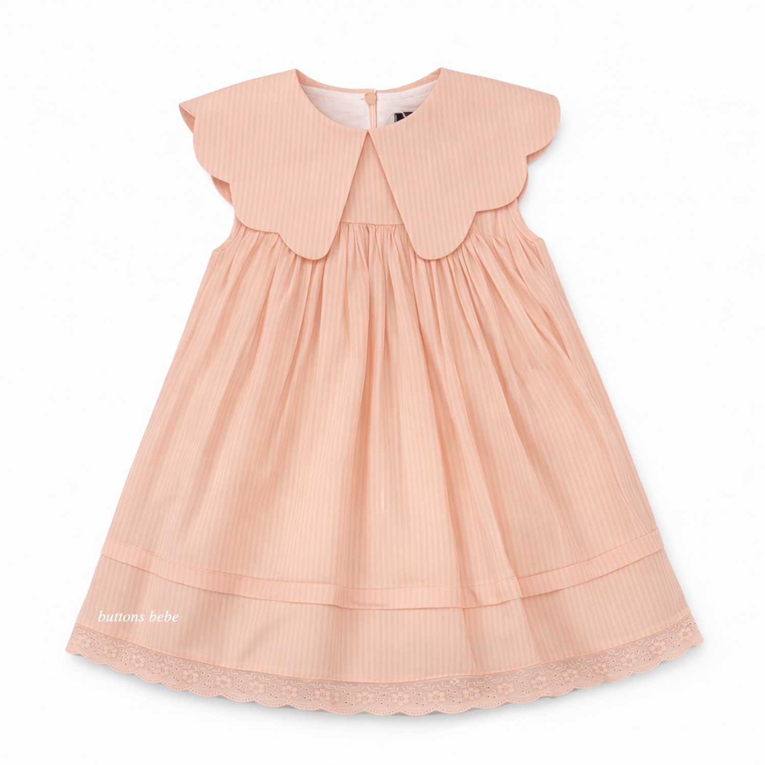Belati PINK STRIPED SCALLOP COLLAR DRESS (BDR216)- No Sleeves | Buttons Bebe Belati PINK STRIPED SCALLOP COLLAR DRESS (BDR216)- No Sleeves | Buttons Bebe