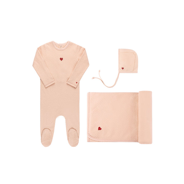 Ely's & Co Embroidered Heart and Star Collection- Heart/Pink - Standard 3 Pc Set
