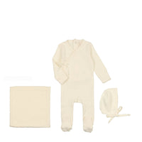 Lilette By Lil Legs Pinpoint Wrapover Layette Set Ivory