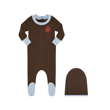 Little Parni Chestnut Locket Footie Brown/Light Blue