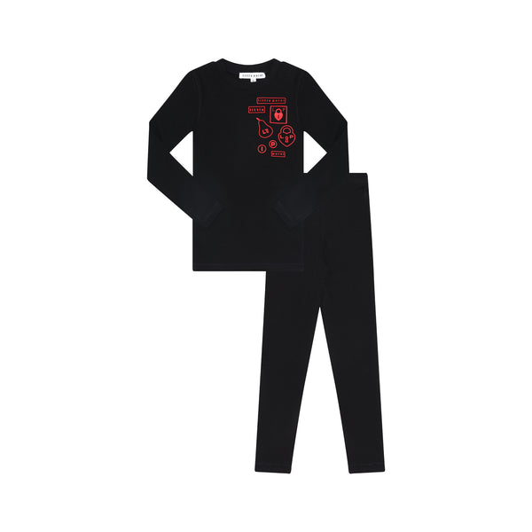 Little Parni Black / Red Patch Multi-patch Pajamas