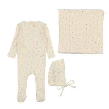 LILETTE  BY LIL LEGS  BY LIL LEGS MILK/ROSE PRINTED POINTELLE WRAP LAYETTE SET