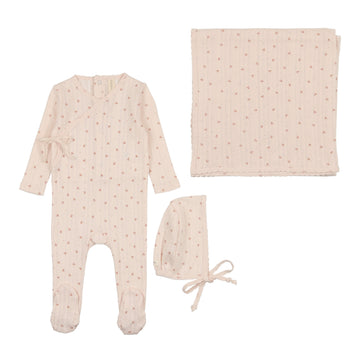 LILETTE BY LIL LEGS PALE PINK PRINTED POINTELLE WRAP LAYETTE SET