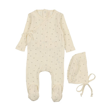 LILETTE  BY LIL LEGS  BY LIL LEGS MILK/TAUPE PRINTED POINTELLE WRAP FOOTIE SET