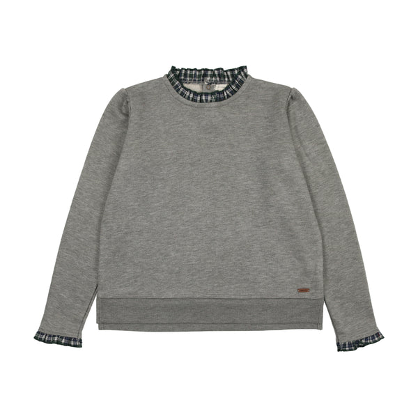 Lil Legs Plaid Ruffle Collar Sweatshirt Light Grey