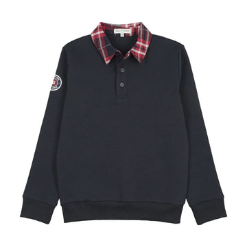 3 Buttons NY Navy Sweatshirt Plaid Polo