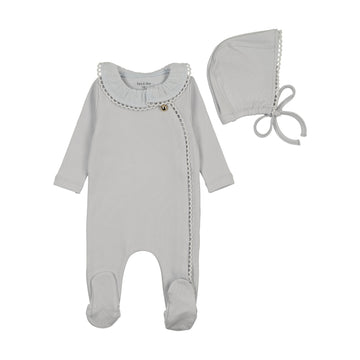 Bee & Dee Pleated Collar Footie/Bonnet Sky Blue
