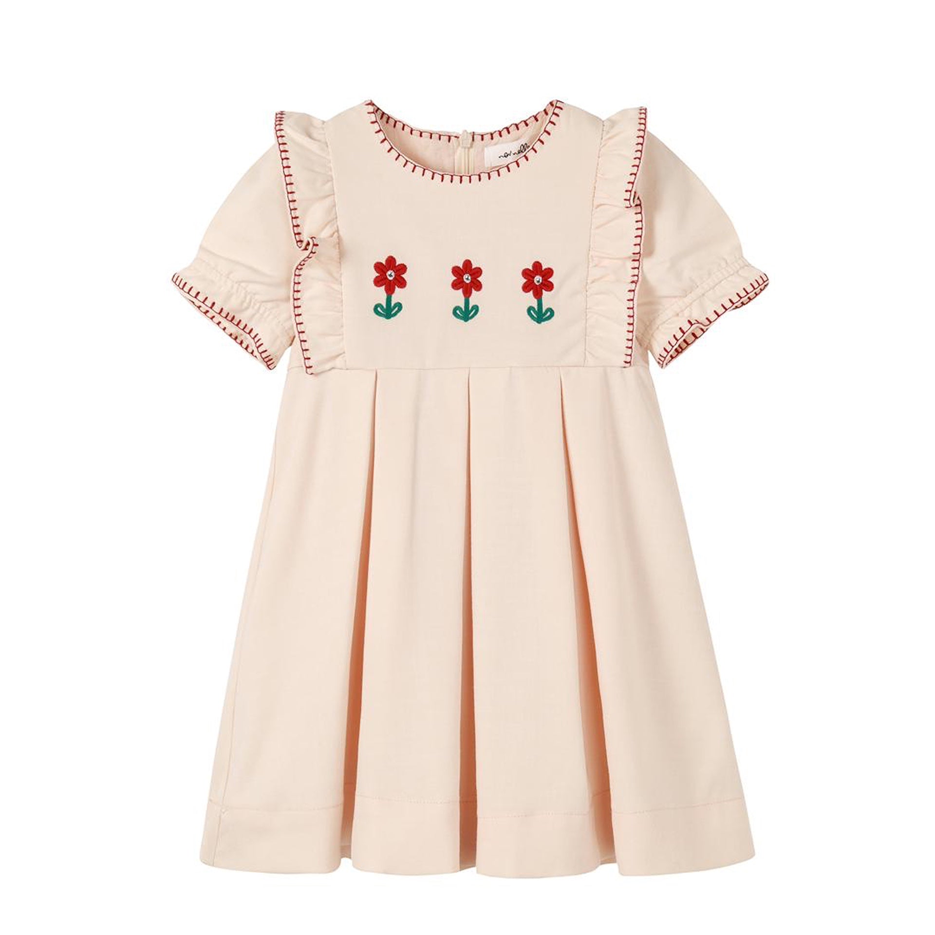 Nounelle Pleated Peach Embroidered Dress | Buttons Bebe Nounelle Pleated Peach Embroidered Dress | Buttons Bebe