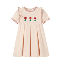 Nounelle Pleated Peach Embroidered Dress
