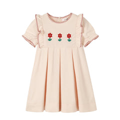 Nounelle Pleated Peach Embroidered Dress