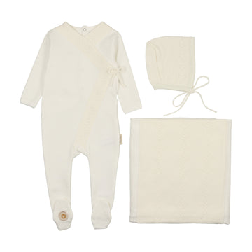 Mon Tresor Ivory Pointelle Twist Layette Set