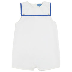 Pompomme White/Blue Contrast Edge Romper P7507