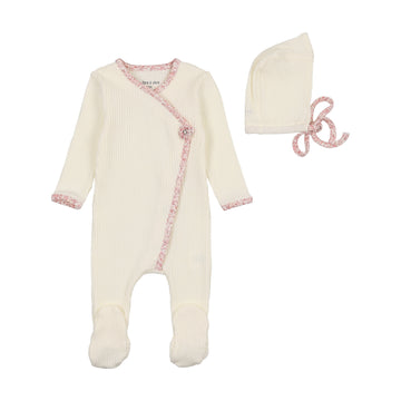 Bee & Dee Poplin Trim Footie/Beanie-Girls Print