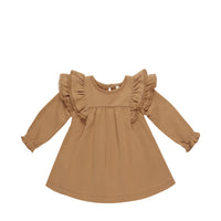 Quincy Mae Long Sleeve Flutter Dress Golden