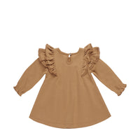 Quincy Mae Long Sleeve Flutter Dress Golden