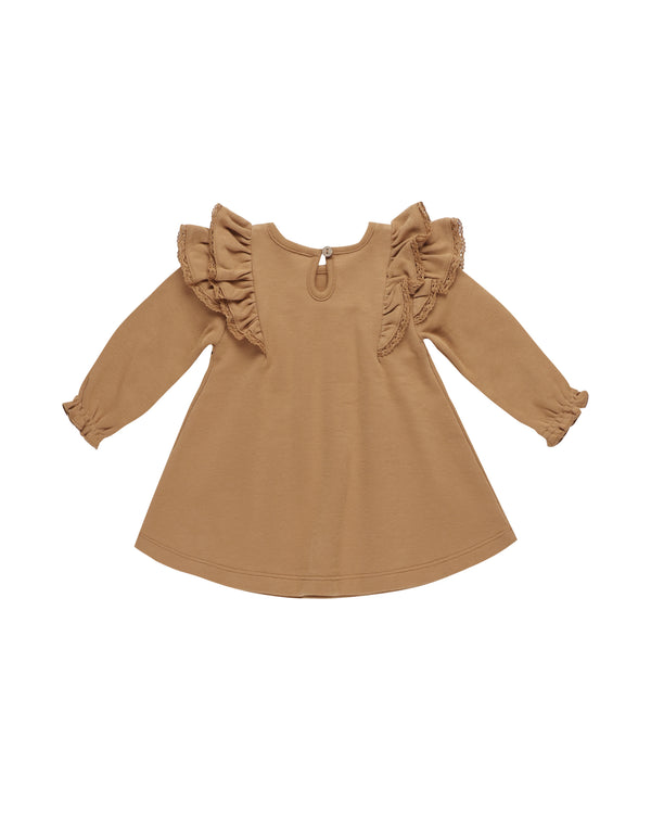 Quincy Mae Long Sleeve Flutter Dress Golden