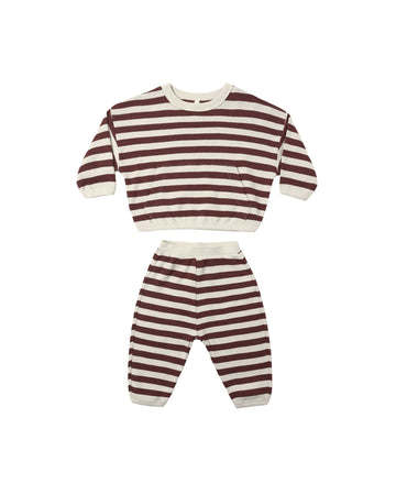 Quincy Mae Waffle Slouch Set Black Cherry Stripe - Black-Cherry