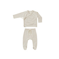 Quincy Mae Ash Stripe  Wrap Top + Footed Pant Set