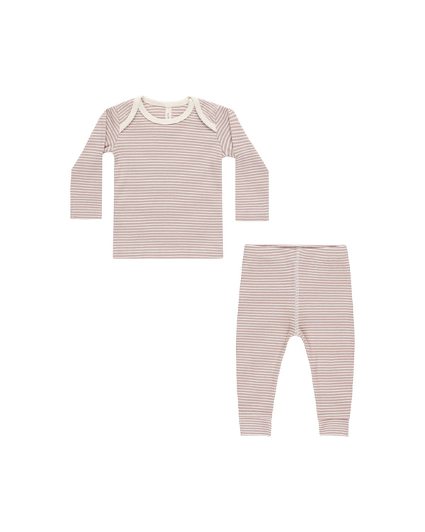 Quincy Mae Ribbed Tee + Legging Set Mauve Stripe