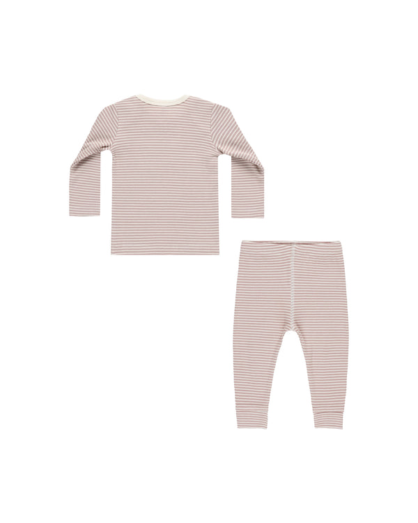 Quincy Mae Ribbed Tee + Legging Set Mauve Stripe