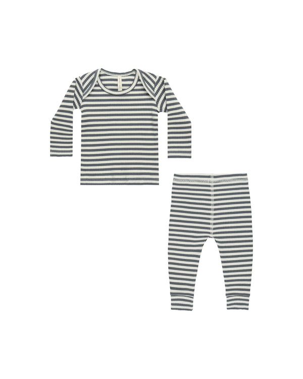 Quincy Mae Ribbed Tee + Legging Set Indigo Stripe