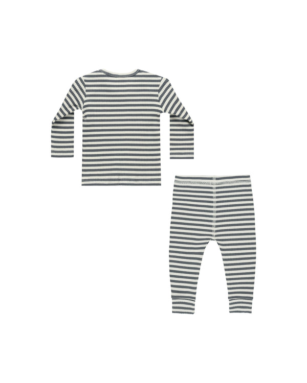 Quincy Mae Ribbed Tee + Legging Set Indigo Stripe