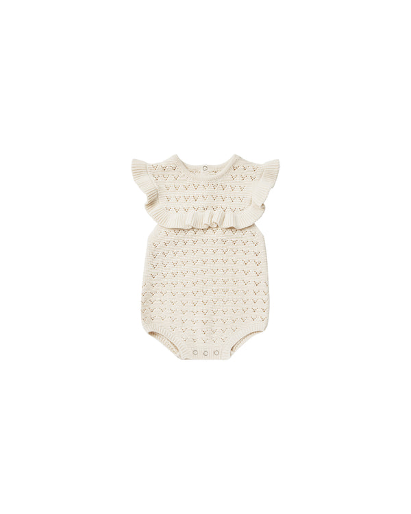 Quincy Mae Natural Pointelle Ruffle Romper