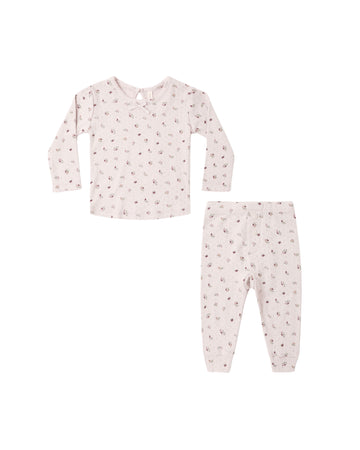 Quincy Mae Pointelle Long Sleeve Tee + Legging Heart Ditsy - Lilac