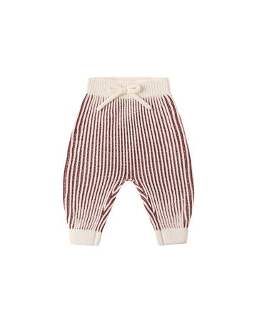 Quincy Mae Chunky Knit Pant Cherry Stripe - Black-Cherry