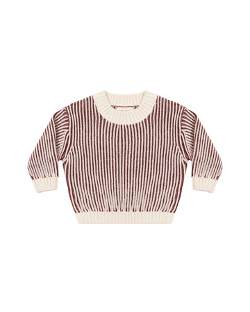 Quincy Mae Relaxed Knit Sweater Black Cherry Stripe - Black-Cherry