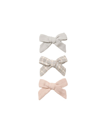 Quincy Mae Bow W. Clip, Set Of 3 Cloud, Blue Gingham, Dusty Rose