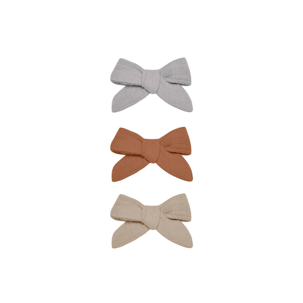 Quincy Mae Periwinkle Clay Oat Bow W. Clip, Set Of 3