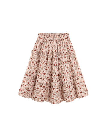 Rylee + Cru Ruffled Midi Skirt Pink Floral