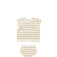 Rylee & Cru Sand Stripe Scallop Knit Baby Set